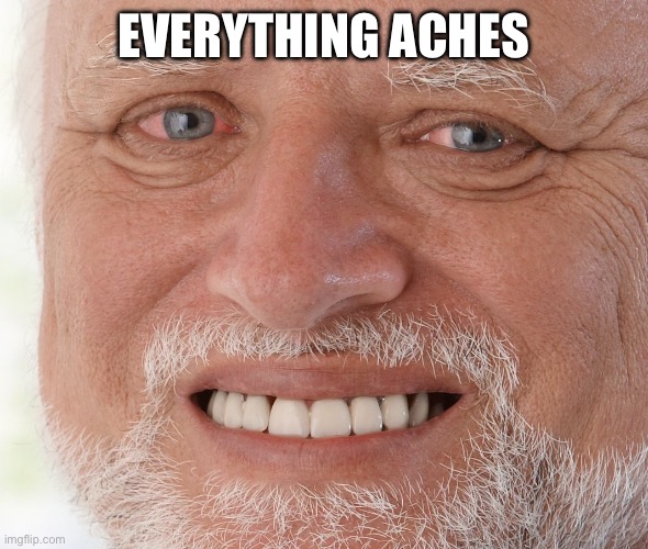 Hide the Pain Harold | EVERYTHING ACHES | image tagged in hide the pain harold | made w/ Imgflip meme maker