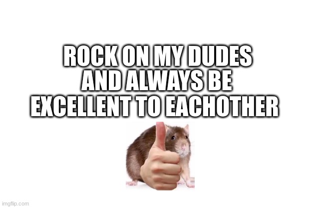 ROCK ON MY DUDES; AND ALWAYS BE EXCELLENT TO EACHOTHER | made w/ Imgflip meme maker