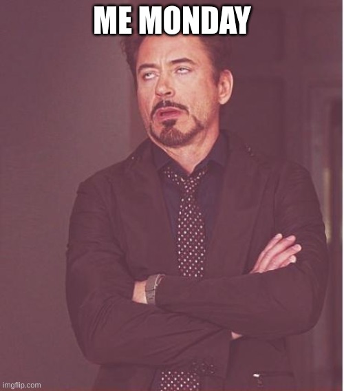 Face You Make Robert Downey Jr Meme | ME MONDAY | image tagged in memes,face you make robert downey jr | made w/ Imgflip meme maker