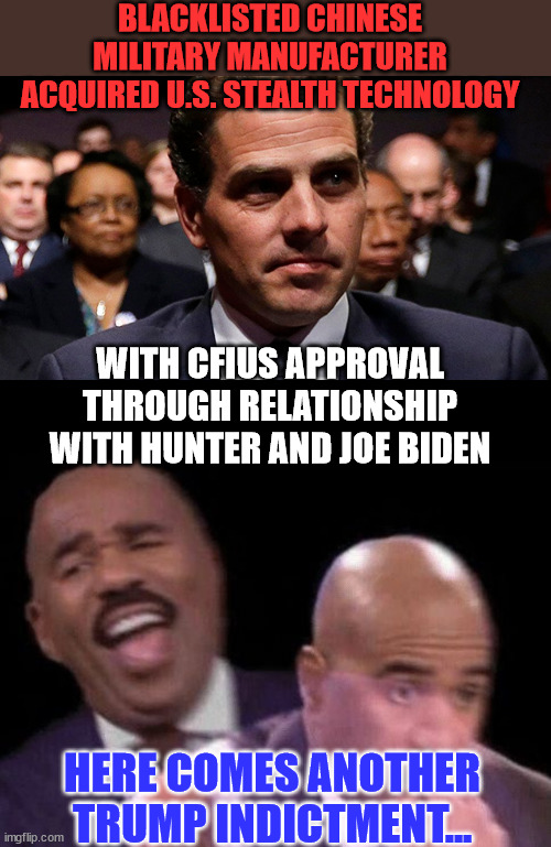 Look for more Trump indictments... more democrat crimes being exposed... | BLACKLISTED CHINESE MILITARY MANUFACTURER ACQUIRED U.S. STEALTH TECHNOLOGY; WITH CFIUS APPROVAL THROUGH RELATIONSHIP WITH HUNTER AND JOE BIDEN; HERE COMES ANOTHER TRUMP INDICTMENT... | image tagged in oh shit,biden,john kerry,crime,family | made w/ Imgflip meme maker