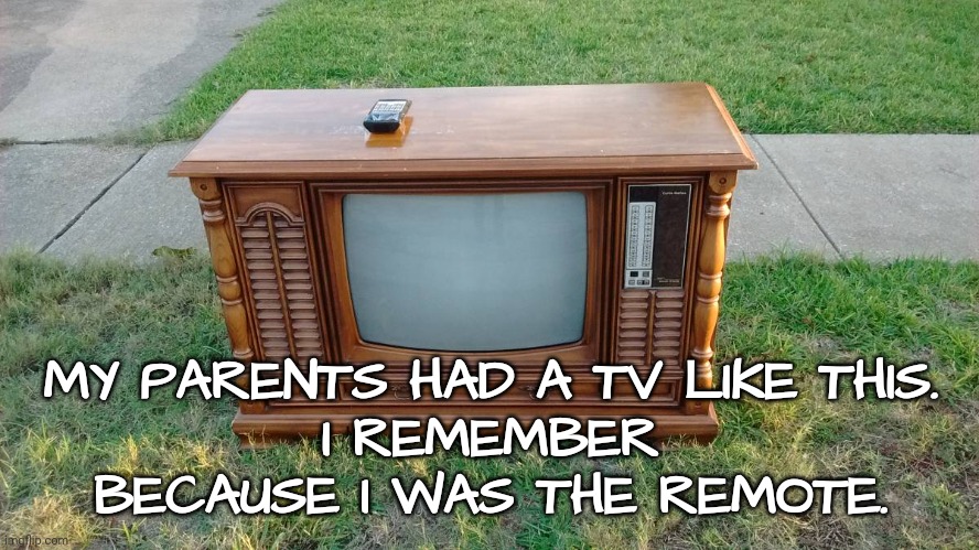 Child Remote | MY PARENTS HAD A TV LIKE THIS.
I REMEMBER BECAUSE I WAS THE REMOTE. | image tagged in wood television,nostalgia,funny | made w/ Imgflip meme maker