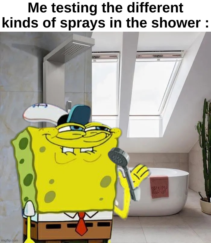 Why did this meme take way too long | Me testing the different kinds of sprays in the shower : | image tagged in memes,funny,relatable,shower,spray,front page plz | made w/ Imgflip meme maker