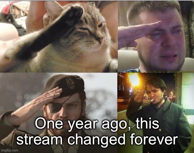 Sad Salute | One year ago, this stream changed forever | image tagged in sad salute | made w/ Imgflip meme maker