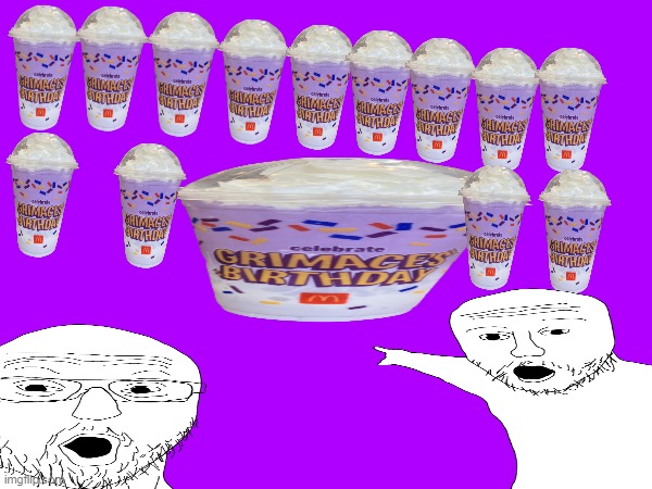 GRIMACE SHAKE ARMY???? RUUUUUN | image tagged in grimace,oh no | made w/ Imgflip meme maker