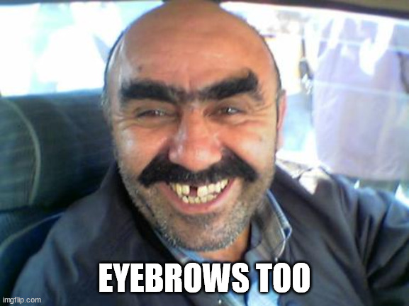 Monobrow | EYEBROWS TOO | image tagged in monobrow | made w/ Imgflip meme maker