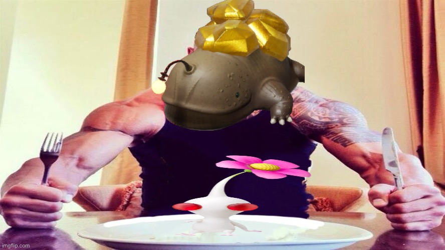 If you’ve played pikmin four | image tagged in dwayne the rock eating | made w/ Imgflip meme maker