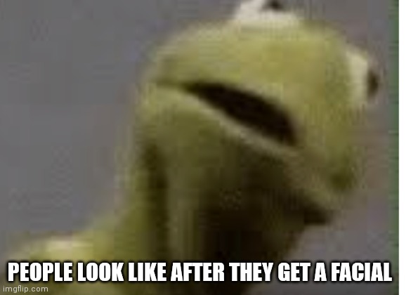 Facial failure Kermit the frog | PEOPLE LOOK LIKE AFTER THEY GET A FACIAL | image tagged in kermit,kermit the frog,don't get cheap facials | made w/ Imgflip meme maker
