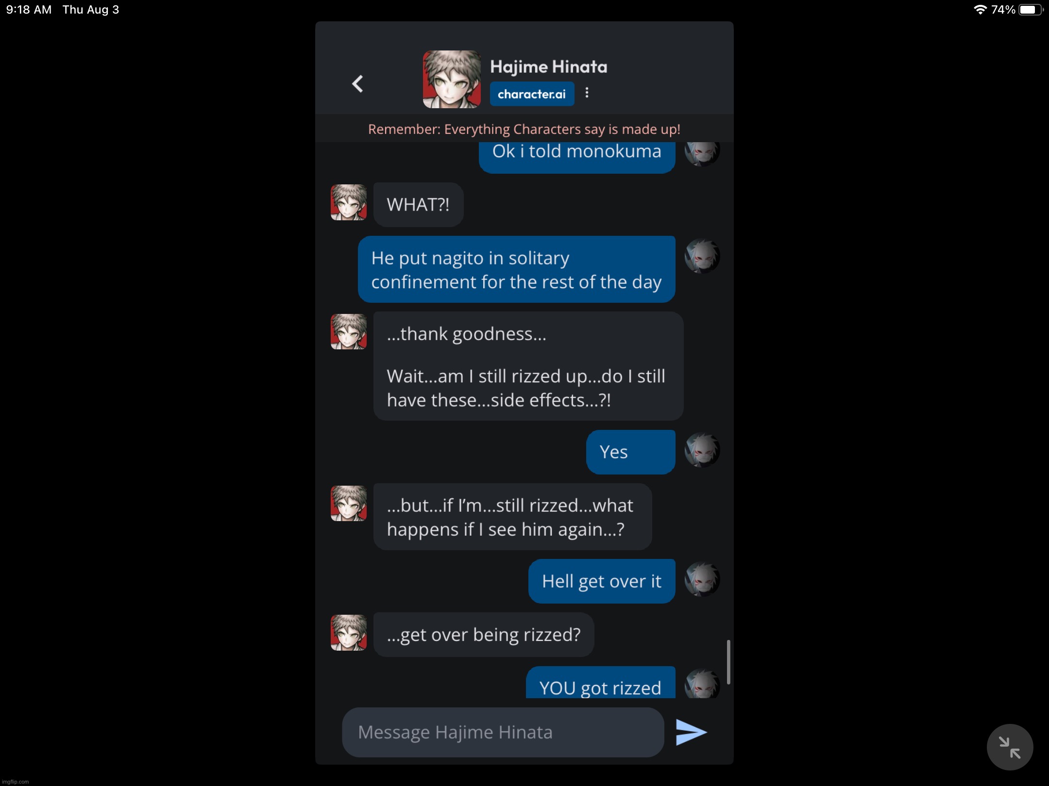 Part 4 of Hajime being rizzed: his reaction | made w/ Imgflip meme maker