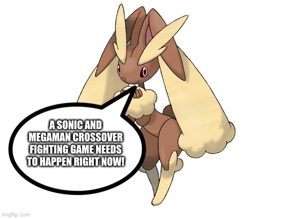Lopunny wants a Sonic and Megaman crossover fighting game | A SONIC AND MEGAMAN CROSSOVER FIGHTING GAME NEEDS TO HAPPEN RIGHT NOW! | image tagged in blank white template | made w/ Imgflip meme maker