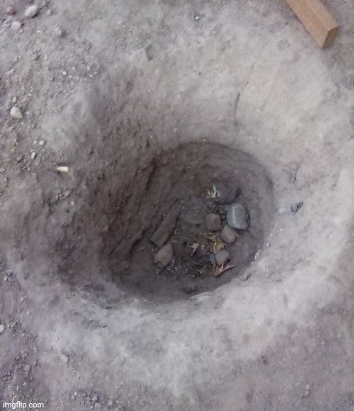 A hole we dug in our backyard | image tagged in hole,backyard,hi,read the tags | made w/ Imgflip meme maker