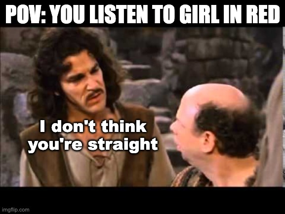 Defiantly not directed at my bisexual friend | POV: YOU LISTEN TO GIRL IN RED; I don't think you're straight | image tagged in i don't think it means | made w/ Imgflip meme maker