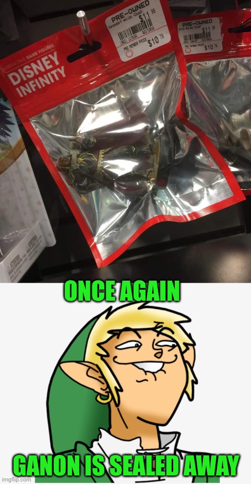 GAME STOP HAS SEALED GANON AWAY | ONCE AGAIN; GANON IS SEALED AWAY | image tagged in gamestop,the legend of zelda,ganondorf,link,video games | made w/ Imgflip meme maker