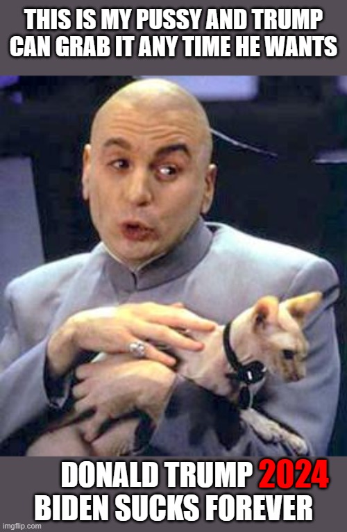 Dr Evil Cat | THIS IS MY PUSSY AND TRUMP CAN GRAB IT ANY TIME HE WANTS DONALD TRUMP      
BIDEN SUCKS FOREVER 2024 | image tagged in dr evil cat | made w/ Imgflip meme maker