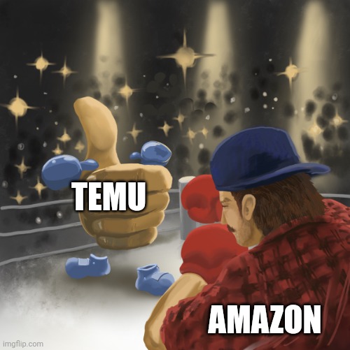 Temu vs Amazon | TEMU; AMAZON | image tagged in mrballen vs the like button | made w/ Imgflip meme maker