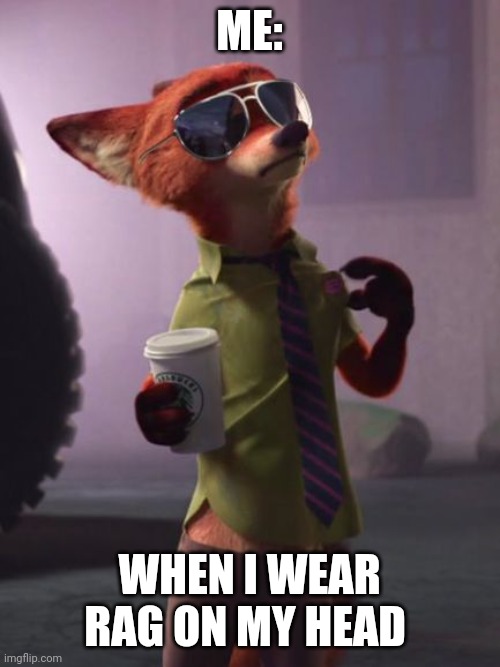 When I wear a reg on my head | ME:; WHEN I WEAR RAG ON MY HEAD | image tagged in nick wilde like a boss | made w/ Imgflip meme maker