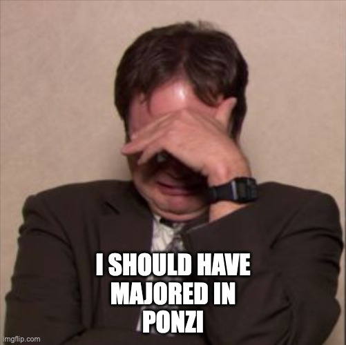 regret | I SHOULD HAVE
MAJORED IN
PONZI | image tagged in regret | made w/ Imgflip meme maker