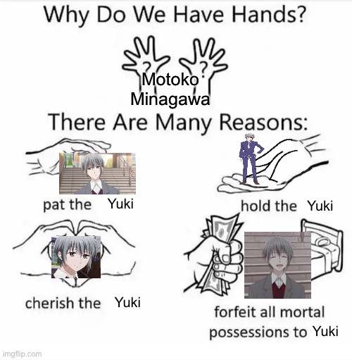 Motoko | Motoko Minagawa; Yuki; Yuki; Yuki; Yuki | image tagged in why do we have hands all blank,yuki sohma,motoko managawa,fruits basket | made w/ Imgflip meme maker