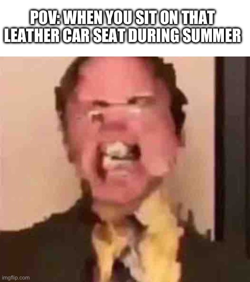 Dwight Screaming | POV: WHEN YOU SIT ON THAT LEATHER CAR SEAT DURING SUMMER | image tagged in dwight screaming,memes,funny,fun,meme,the office | made w/ Imgflip meme maker