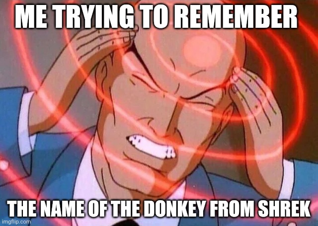 Trying to remember | ME TRYING TO REMEMBER; THE NAME OF THE DONKEY FROM SHREK | image tagged in trying to remember | made w/ Imgflip meme maker