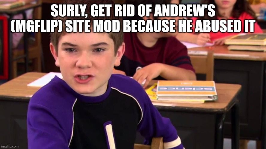 Surly, please do it | SURLY, GET RID OF ANDREW'S (MGFLIP) SITE MOD BECAUSE HE ABUSED IT | image tagged in mr electric | made w/ Imgflip meme maker