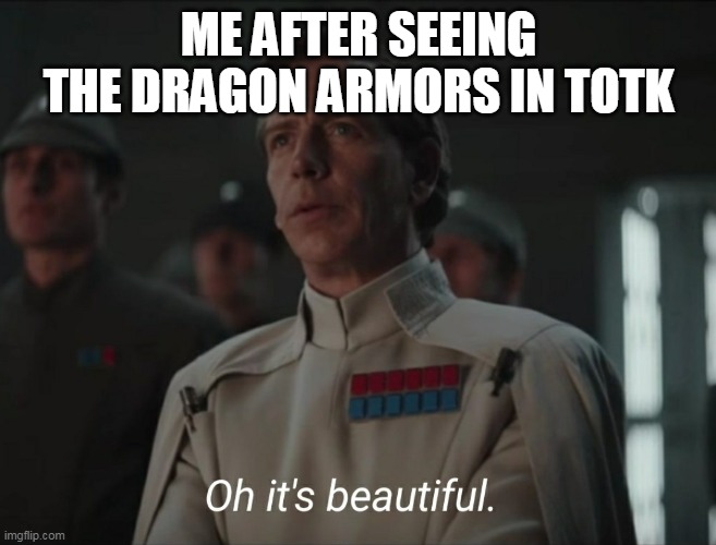 its so pretty wtf | ME AFTER SEEING THE DRAGON ARMORS IN TOTK | image tagged in oh it's beautiful | made w/ Imgflip meme maker