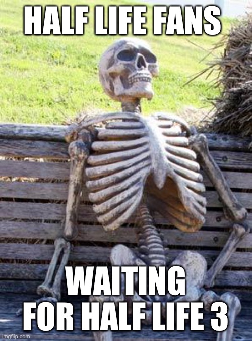 It takes forever | HALF LIFE FANS; WAITING FOR HALF LIFE 3 | image tagged in memes,waiting skeleton,half life,half life 3 | made w/ Imgflip meme maker