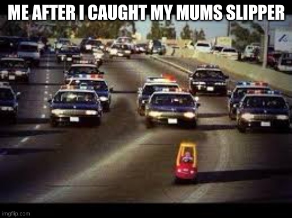 Yes | ME AFTER I CAUGHT MY MUMS SLIPPER | image tagged in police chas | made w/ Imgflip meme maker