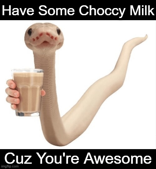Cheers! | Have Some Choccy Milk; Cuz You're Awesome | image tagged in fun,have some choccy milk,awesomeness,the best,smiles,cheers | made w/ Imgflip meme maker