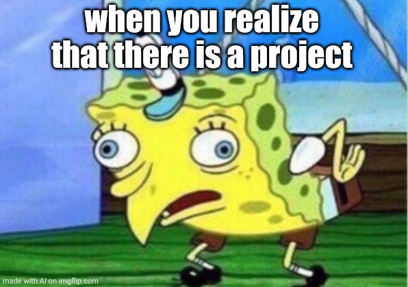 :Skull: | when you realize that there is a project | image tagged in memes,mocking spongebob | made w/ Imgflip meme maker