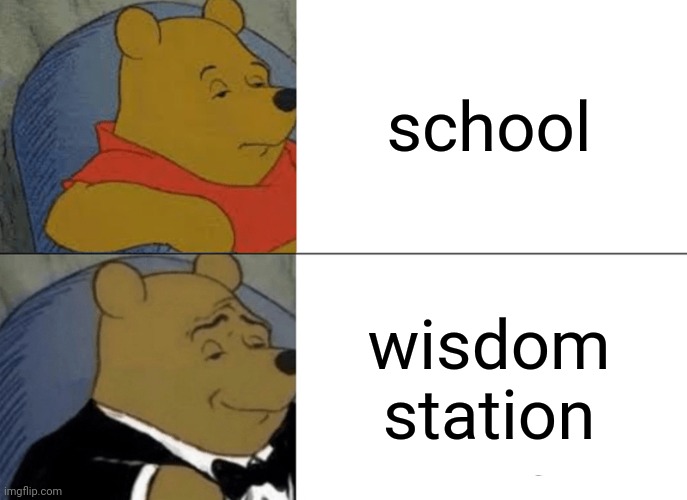 Tuxedo Winnie The Pooh Meme | school; wisdom station | image tagged in memes,tuxedo winnie the pooh | made w/ Imgflip meme maker