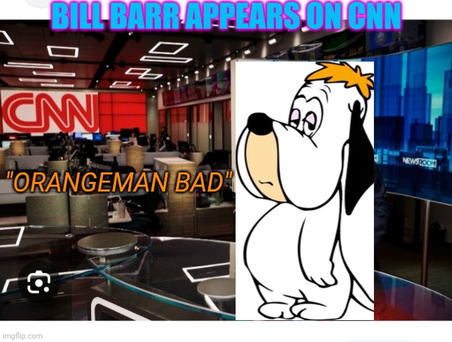 No More Turncoat RINOs | BILL BARR APPEARS ON CNN; "ORANGEMAN BAD" | image tagged in stop,libtard,globalism,rino,vote,donald trump huge | made w/ Imgflip meme maker