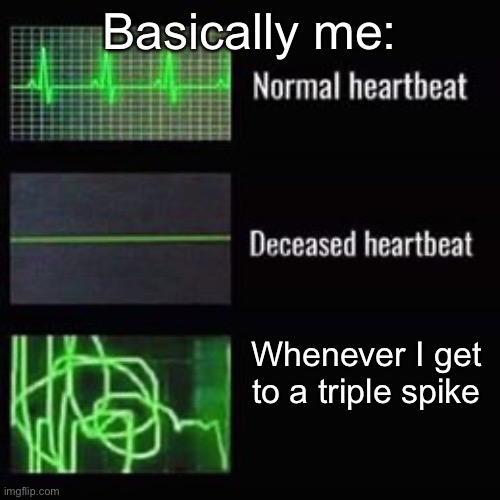 #3 | Basically me:; Whenever I get to a triple spike | image tagged in heartbeat rate | made w/ Imgflip meme maker