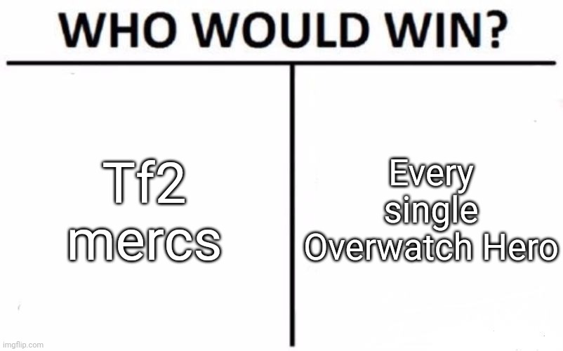Who Would Win? Meme | Tf2 mercs; Every single Overwatch Hero | image tagged in memes,who would win | made w/ Imgflip meme maker