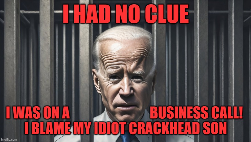 its the Crackheads Fault | I HAD NO CLUE; I WAS ON A                              BUSINESS CALL! 
I BLAME MY IDIOT CRACKHEAD SON | image tagged in joe biden,biden,hunter biden,cocaine,crackhead,sell out | made w/ Imgflip meme maker