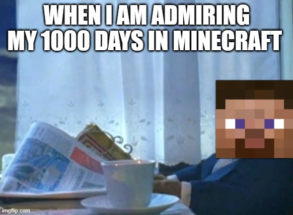 Must be Minecraft | WHEN I AM ADMIRING MY 1000 DAYS IN MINECRAFT | image tagged in memes,i should buy a boat cat | made w/ Imgflip meme maker