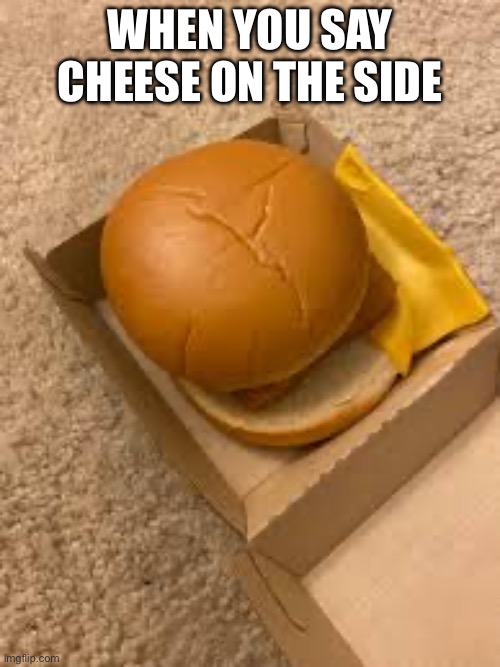 WHEN YOU SAY CHEESE ON THE SIDE | image tagged in cheeseburger,you had one job just the one | made w/ Imgflip meme maker