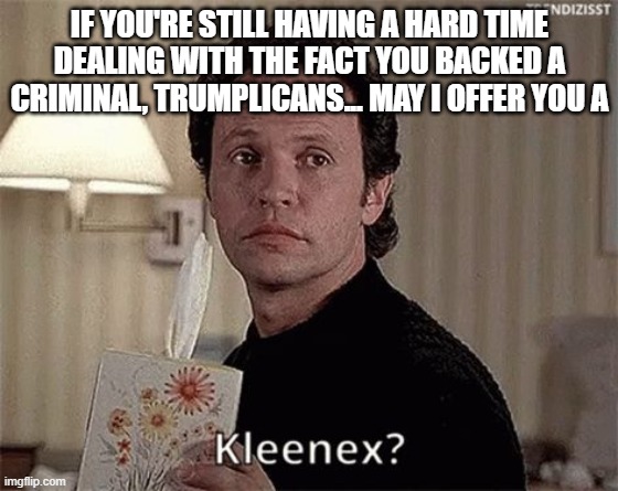 Billy Crystal | IF YOU'RE STILL HAVING A HARD TIME DEALING WITH THE FACT YOU BACKED A CRIMINAL, TRUMPLICANS... MAY I OFFER YOU A | image tagged in billy crystal | made w/ Imgflip meme maker