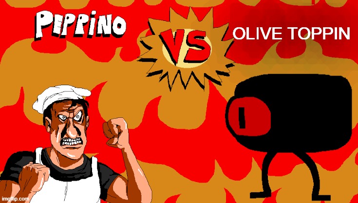New toppins! | OLIVE TOPPIN | image tagged in peppino vs blank | made w/ Imgflip meme maker