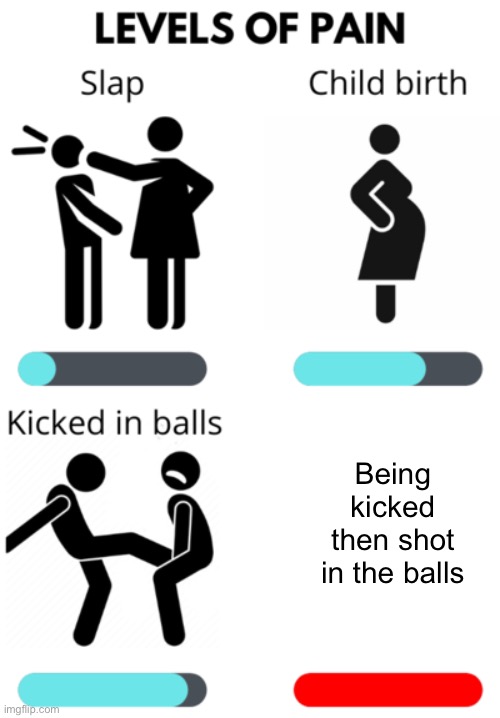 Levels of Pain | Being kicked then shot in the balls | image tagged in levels of pain | made w/ Imgflip meme maker