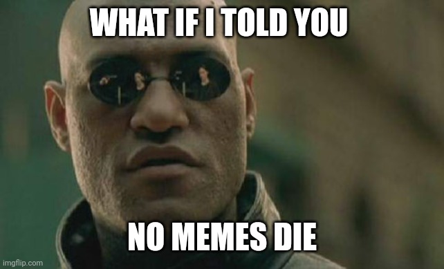 Matrix Morpheus Meme | WHAT IF I TOLD YOU NO MEMES DIE | image tagged in memes,matrix morpheus | made w/ Imgflip meme maker