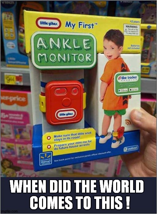 Sometimes I Weep For Humanity ! | WHEN DID THE WORLD 
 COMES TO THIS ! | image tagged in walmart,child,ankle monitor,dark humour | made w/ Imgflip meme maker