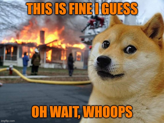This is fine i guess meme | THIS IS FINE I GUESS; OH WAIT, WHOOPS | image tagged in doge,memes,funny | made w/ Imgflip meme maker