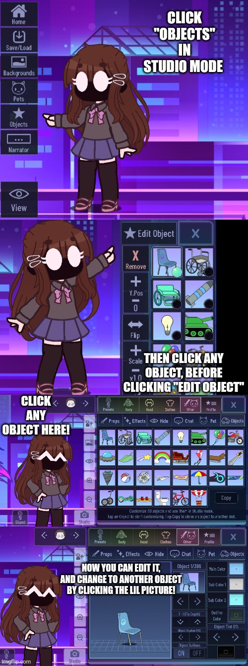 CLICK "OBJECTS" IN STUDIO MODE THEN CLICK ANY OBJECT, BEFORE CLICKING "EDIT OBJECT" CLICK ANY OBJECT HERE! NOW YOU CAN EDIT IT, AND CHANGE T | made w/ Imgflip meme maker