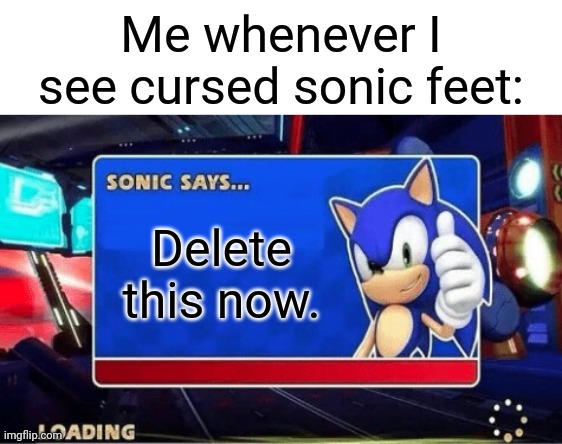 And that's a fact | Me whenever I see cursed sonic feet:; Delete this now. | image tagged in sonic says,memes | made w/ Imgflip meme maker