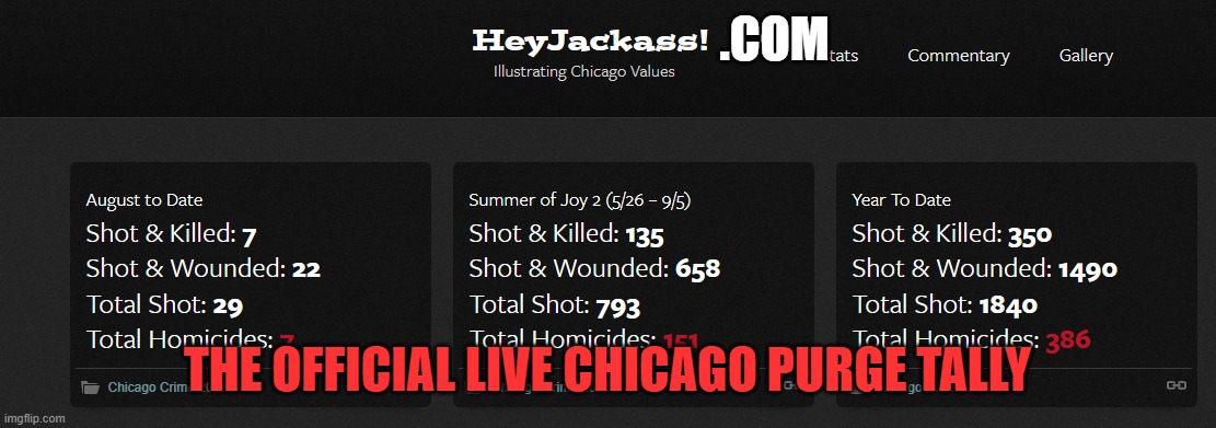 Chicago Mayhem Count | .COM; THE OFFICIAL LIVE CHICAGO PURGE TALLY | image tagged in chicago,mass shooting,mass shootings,shooting,looting,murder | made w/ Imgflip meme maker