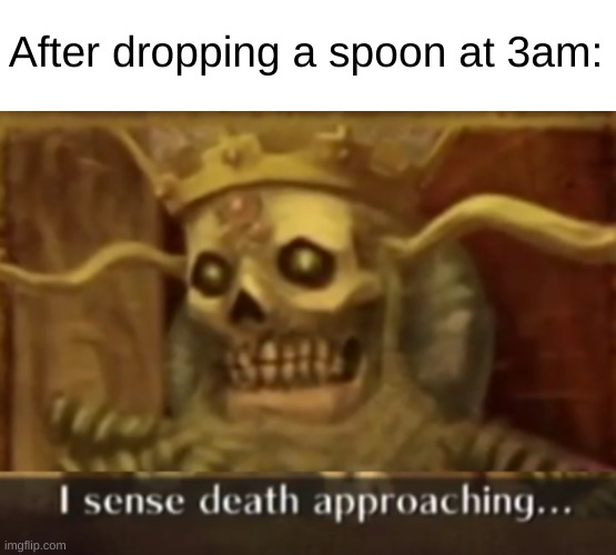 made this very fun-stream-styled to get those useless internet points babeyy | After dropping a spoon at 3am: | image tagged in king solomon i sense death approaching | made w/ Imgflip meme maker