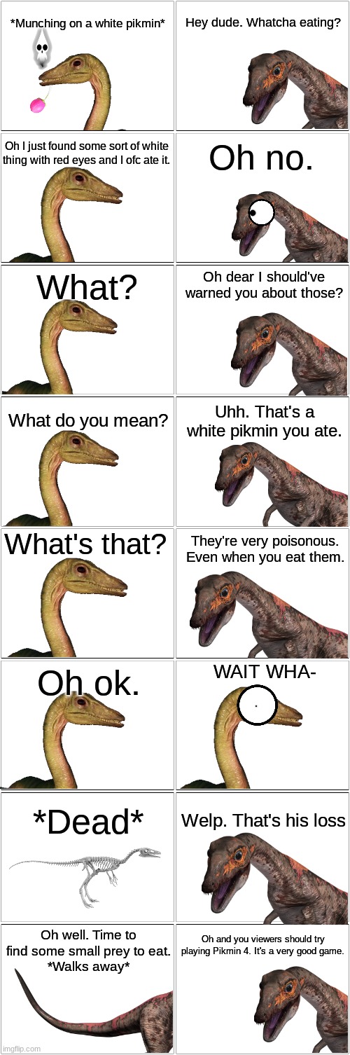 When dinosaurs meet Pikmin.mp3 | image tagged in comic,jurassic park,jurassic world,jurassic park/world,pikmin | made w/ Imgflip meme maker