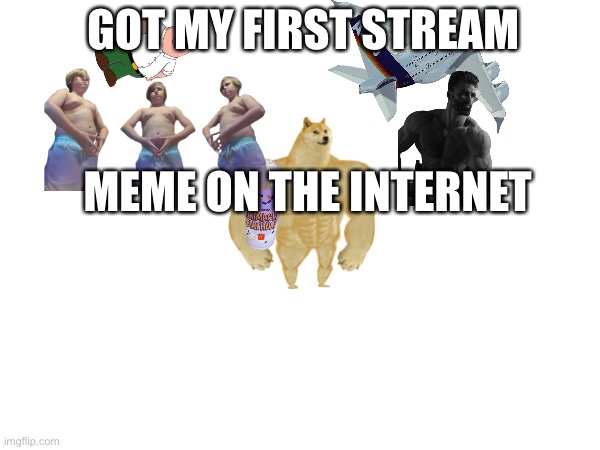 Presenting - meme-on-the-internet | GOT MY FIRST STREAM; MEME ON THE INTERNET | image tagged in adverts | made w/ Imgflip meme maker