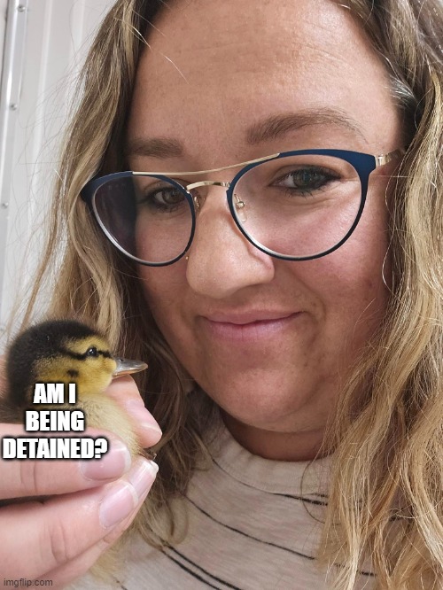 Duck detained | AM I BEING DETAINED? | image tagged in duck woman | made w/ Imgflip meme maker