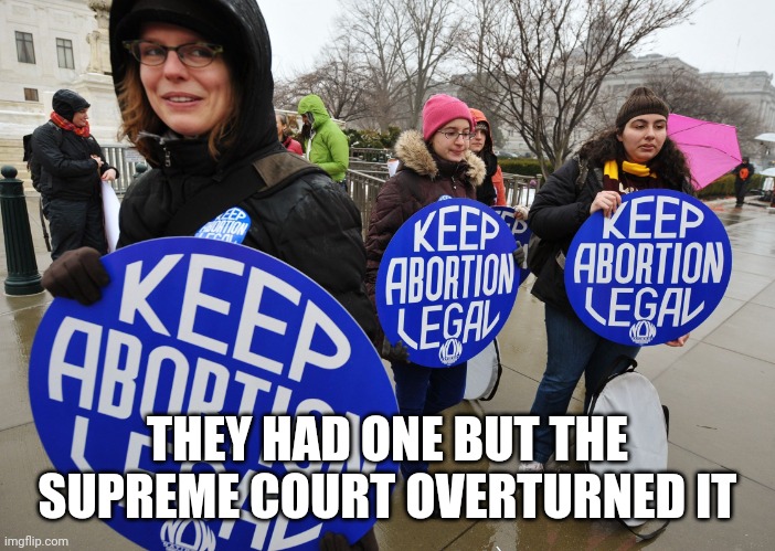 Abort | THEY HAD ONE BUT THE SUPREME COURT OVERTURNED IT | image tagged in abort | made w/ Imgflip meme maker